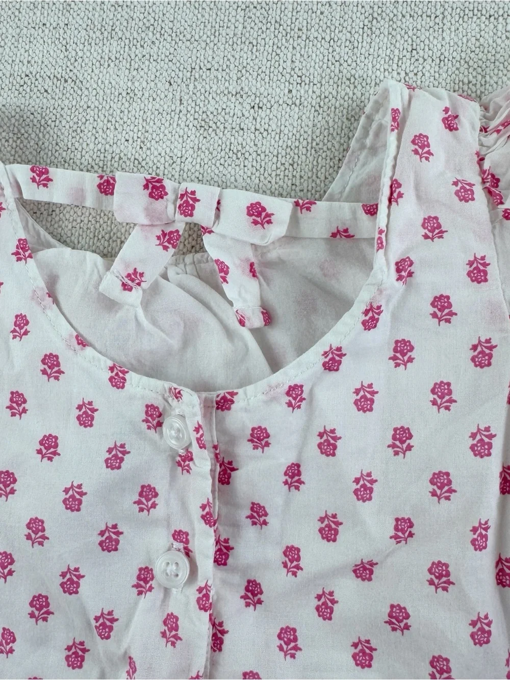 Janie and‎ Jack White Top with Pink Floral Print bow back puff sleeves baby girl